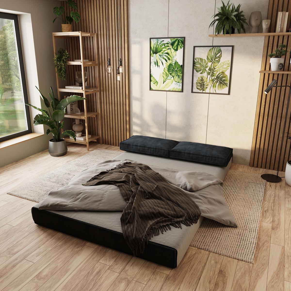 ECKSOFA ANKO modulares Boneless Sofa mit Schlaffunktion Schwarz Cordstoff - Schwarz, Textil (270/160cm) - MASSENO