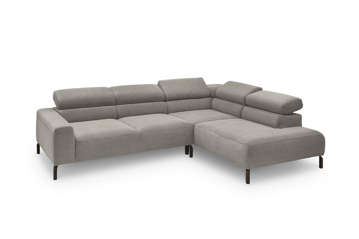 ECKSOFA MIT MOTORISCHEM SITZVORZUG DELIA Grau Cord Relaxfunktion - Schwarz/Grau, Textil/Metall (276/219cm) - KAWOLA