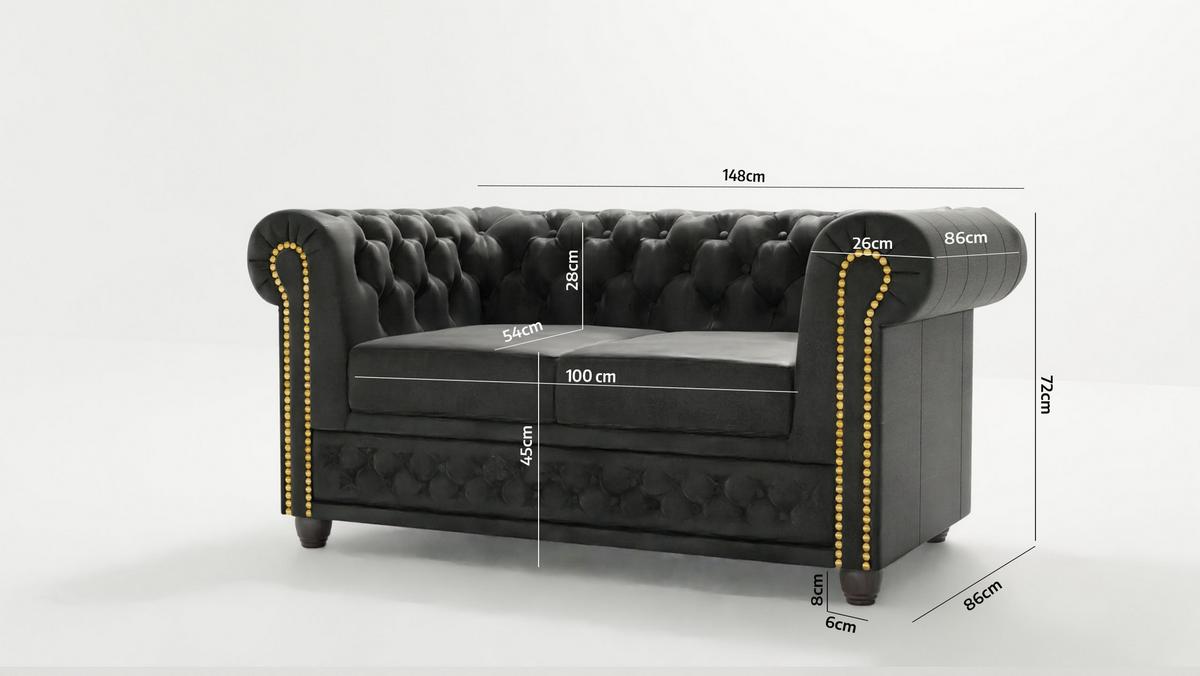 CHESTERFIELD-SOFA 2-sitzer Flux Anthrazit Microfaser Vintageoptik - Anthrazit/Braun, Holz/Textil (148/72/86cm) - S-Style Möbel