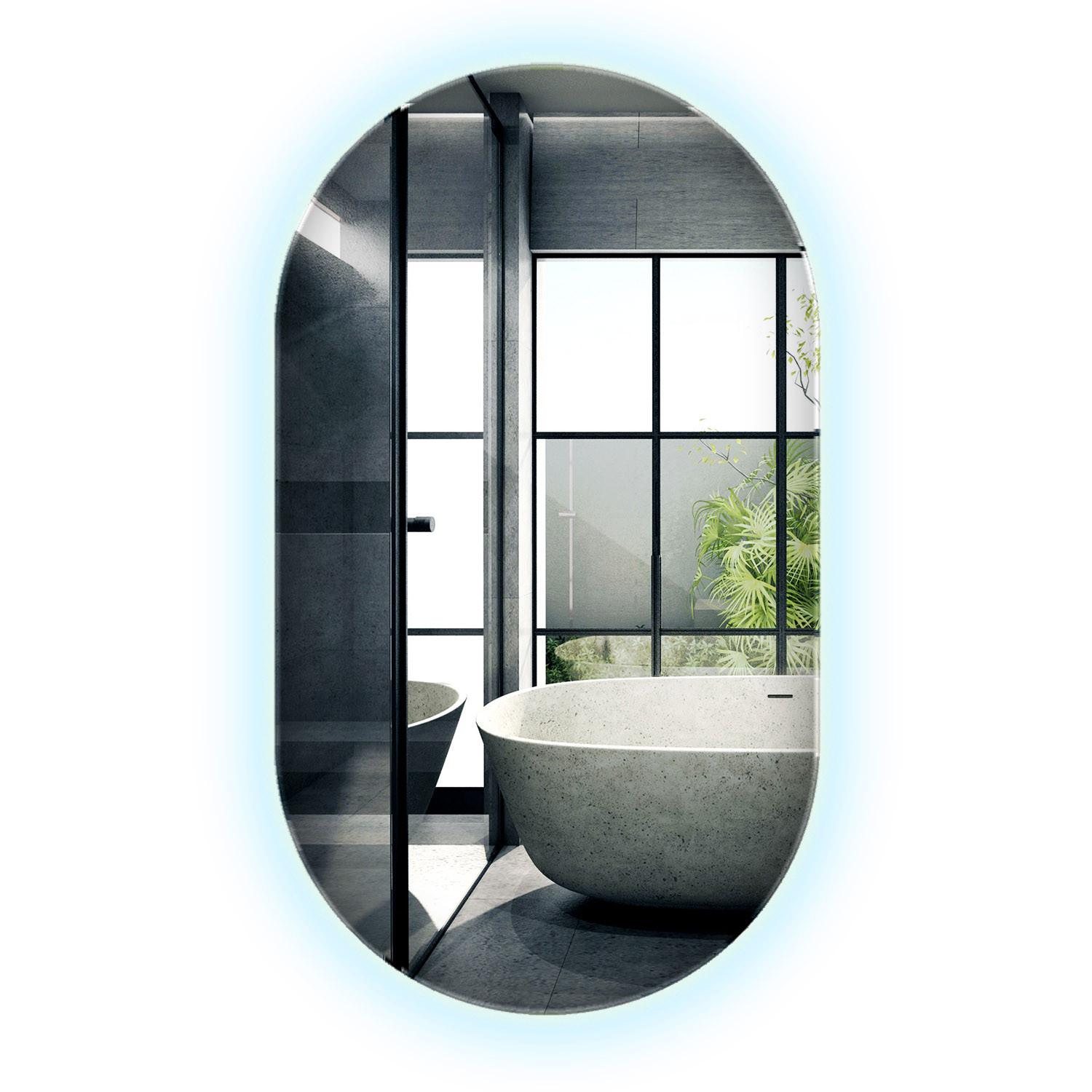 LED-SPIEGEL 52x90 cm Asymmetrisch Kaltweiß 6000K - Blau, Glas (52/90/0.4cm) - Wallfluent