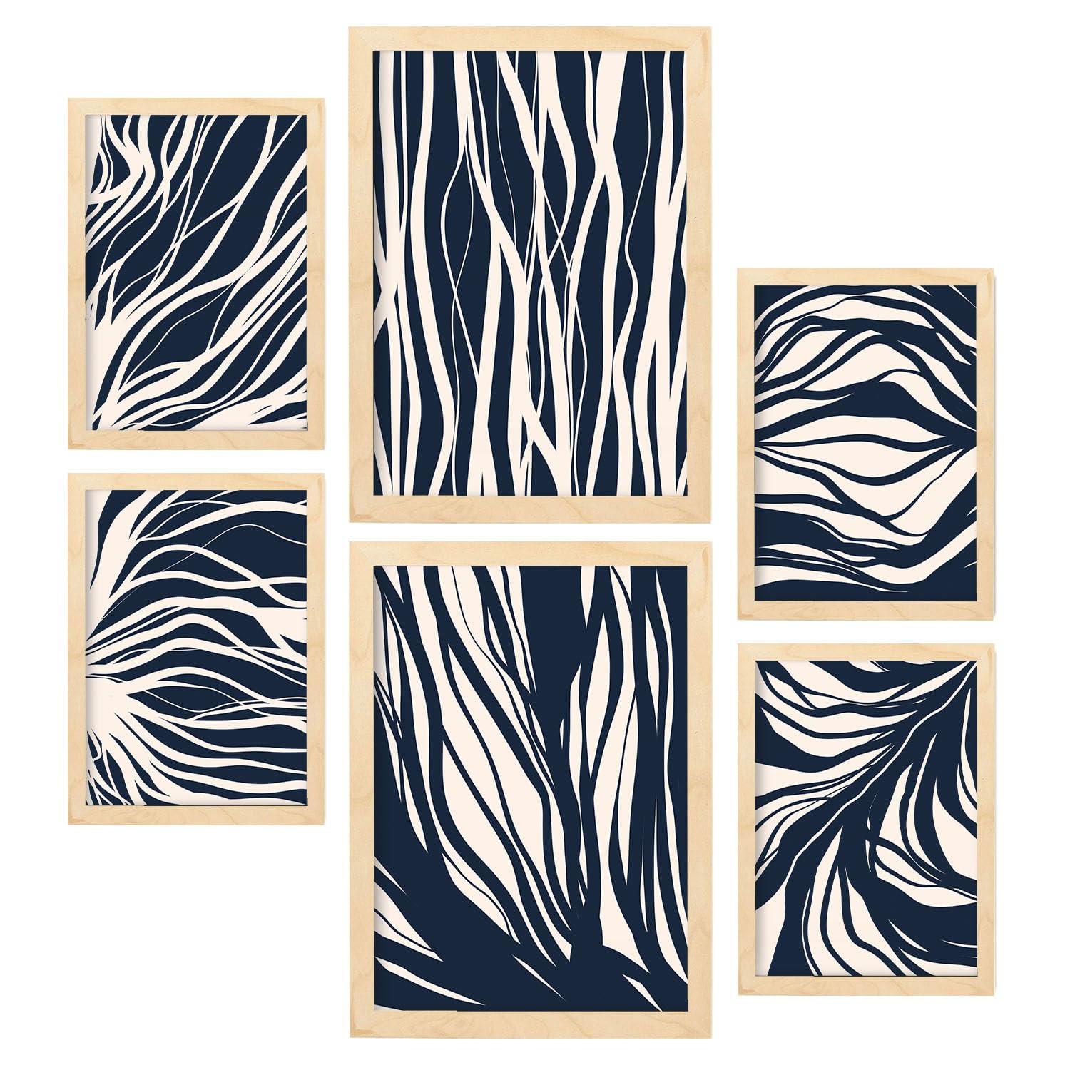 POSTER Set Mit 6 Zweigmuster In Abstrakter Form Ästhetische Dekodrucke Für Ihr Wohnzimmer, Schlafzimmer Oder Zuhause A3 & A4 Rahmen Aus Hellem Holz - Beige, Papier (29/3cm) - Nacnic