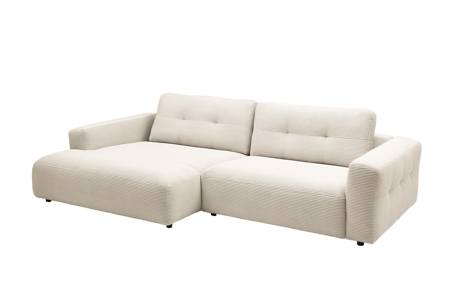 ECKSOFA XL MIKA Cremeweiß Cord - Creme/Schwarz, Kunststoff/Textil (296/167cm) - KAWOLA