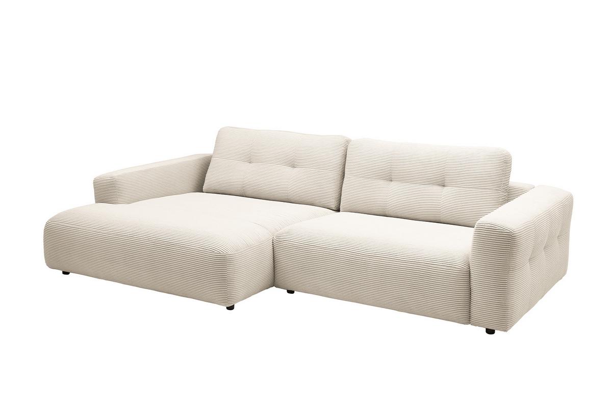 ECKSOFA MIKA Cremeweiß Cord - Creme/Schwarz, Kunststoff/Textil (276/167cm) - KAWOLA