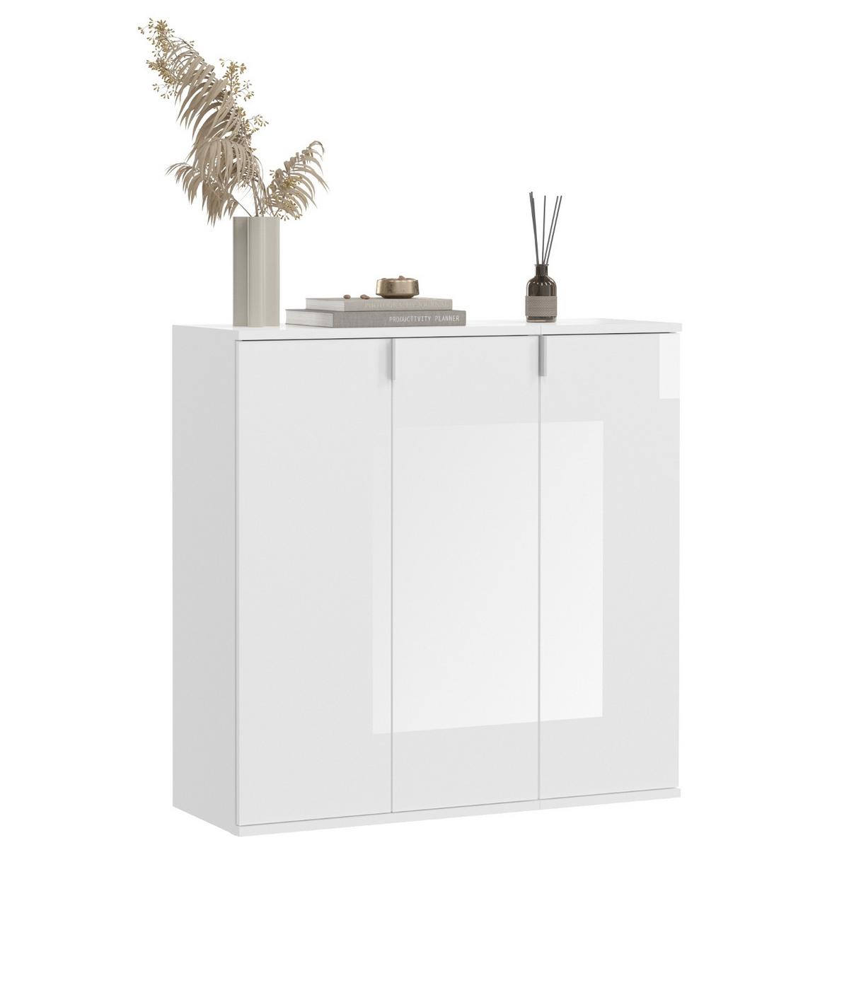 KOMMODE weiß Hochglanz 91 x 99 cm, Sideboard mit 10 Fächern - Chromfarben/Weiß Hochglanz, Holzwerkstoff/Metall (91/99/34cm) - Inn.Furn