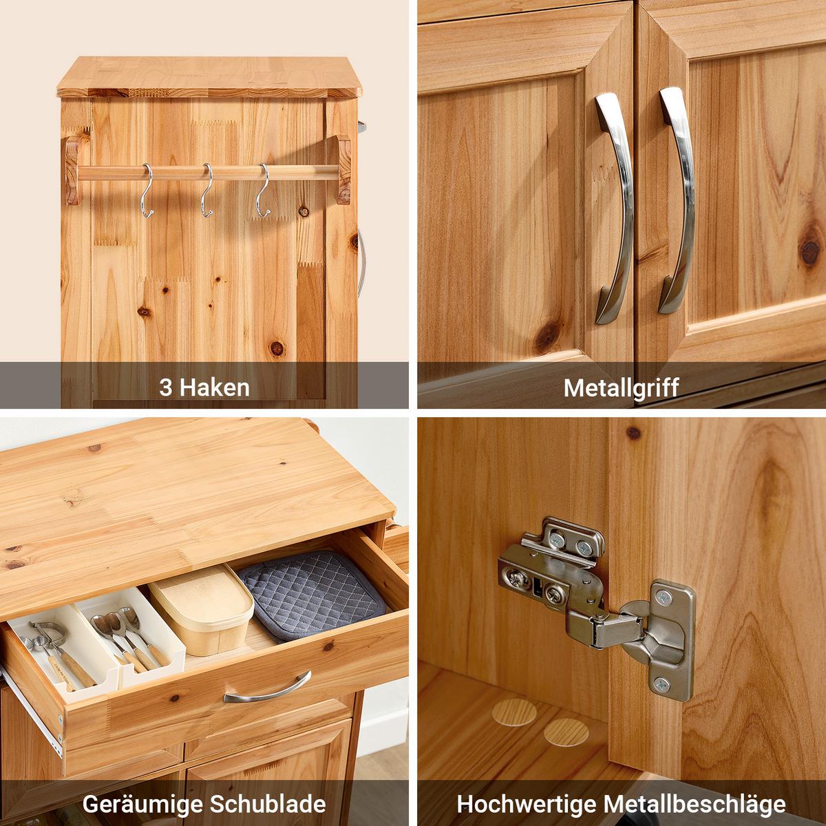 SERVIERWAGEN aus Holz, 66×86×38cm - Naturfarben, Holz (66/86/38cm) - SoBuy