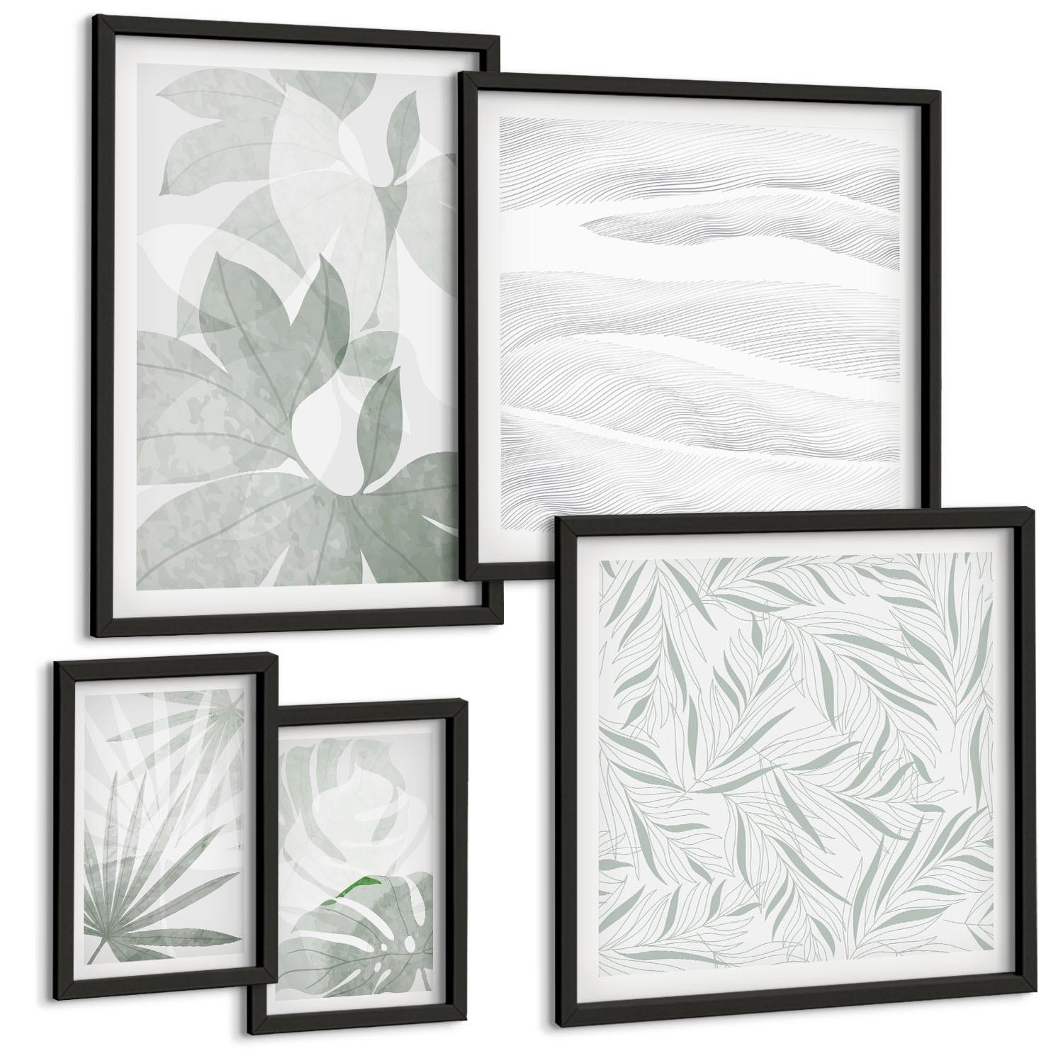BILDER SET 5er Set - 50x50 cm & 20x30 cm & 40x60 cm Schwarzer Rahmen - Meeresarchitektur Griechenlands - Schwarz, Kunststoff (40/60cm) - TULUP