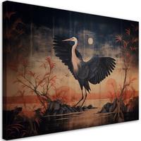 WANDBILD kranich natur orientalisch - Blau, Textil (60/40cm) - Feeby