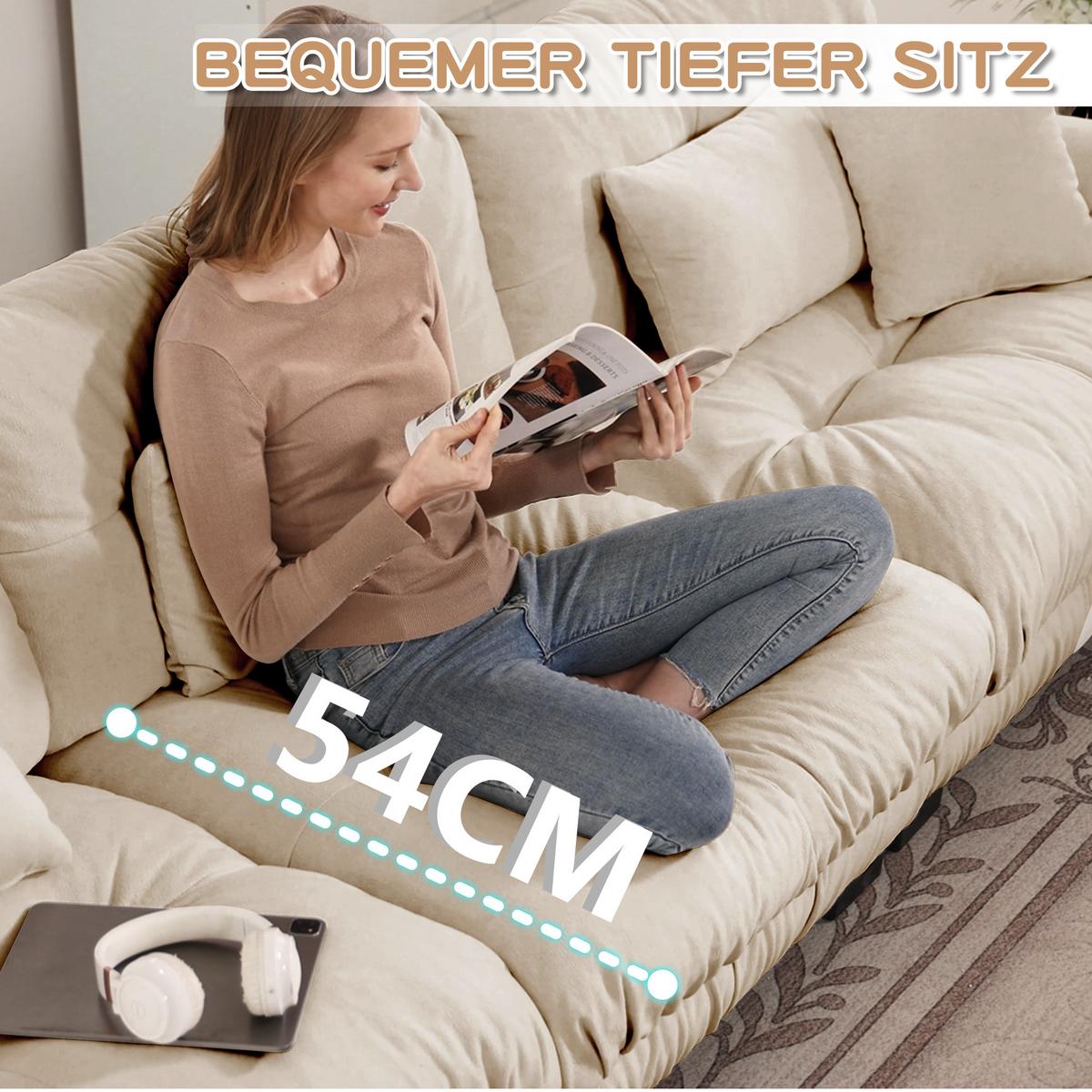 ECKSOFA Modulares 313cm Chenille Cloud-Sofa mit Ottoman für das Wohnzimmer - Cappuccino, Textil (313/145cm) - Urban Meuble
