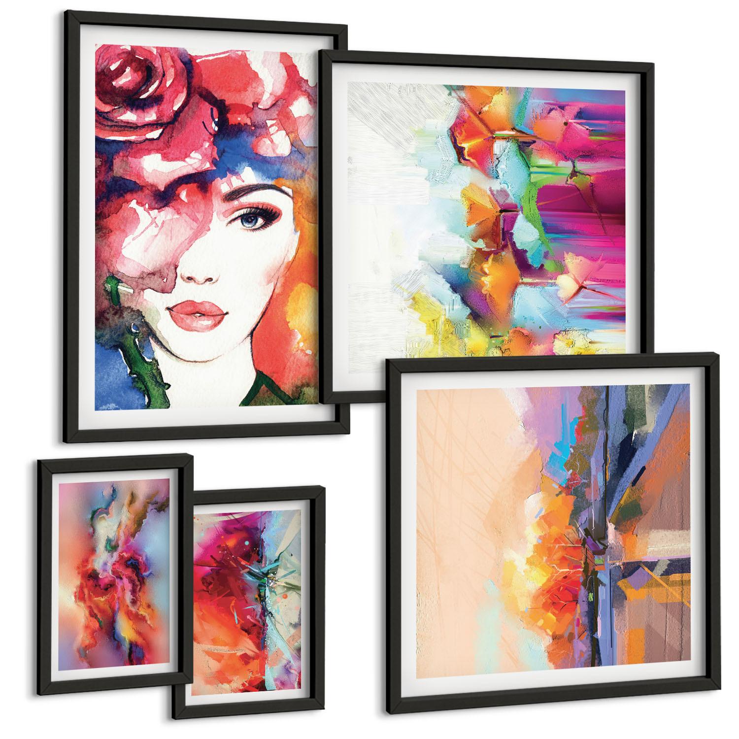 BILDER SET 5er Set - 50x50 cm & 20x30 cm & 40x60 cm Schwarzer Rahmen - Italienische Flüsse, Hügel, Straße - Schwarz, Kunststoff (40/60cm) - TULUP