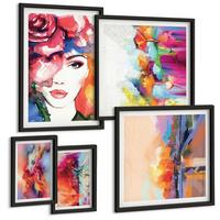 BILDER SET 5er Set - 50x50 cm & 20x30 cm & 40x60 cm Schwarzer Rahmen - Italienische Flüsse, Hügel, Straße - Schwarz, Kunststoff (40/60cm) - TULUP