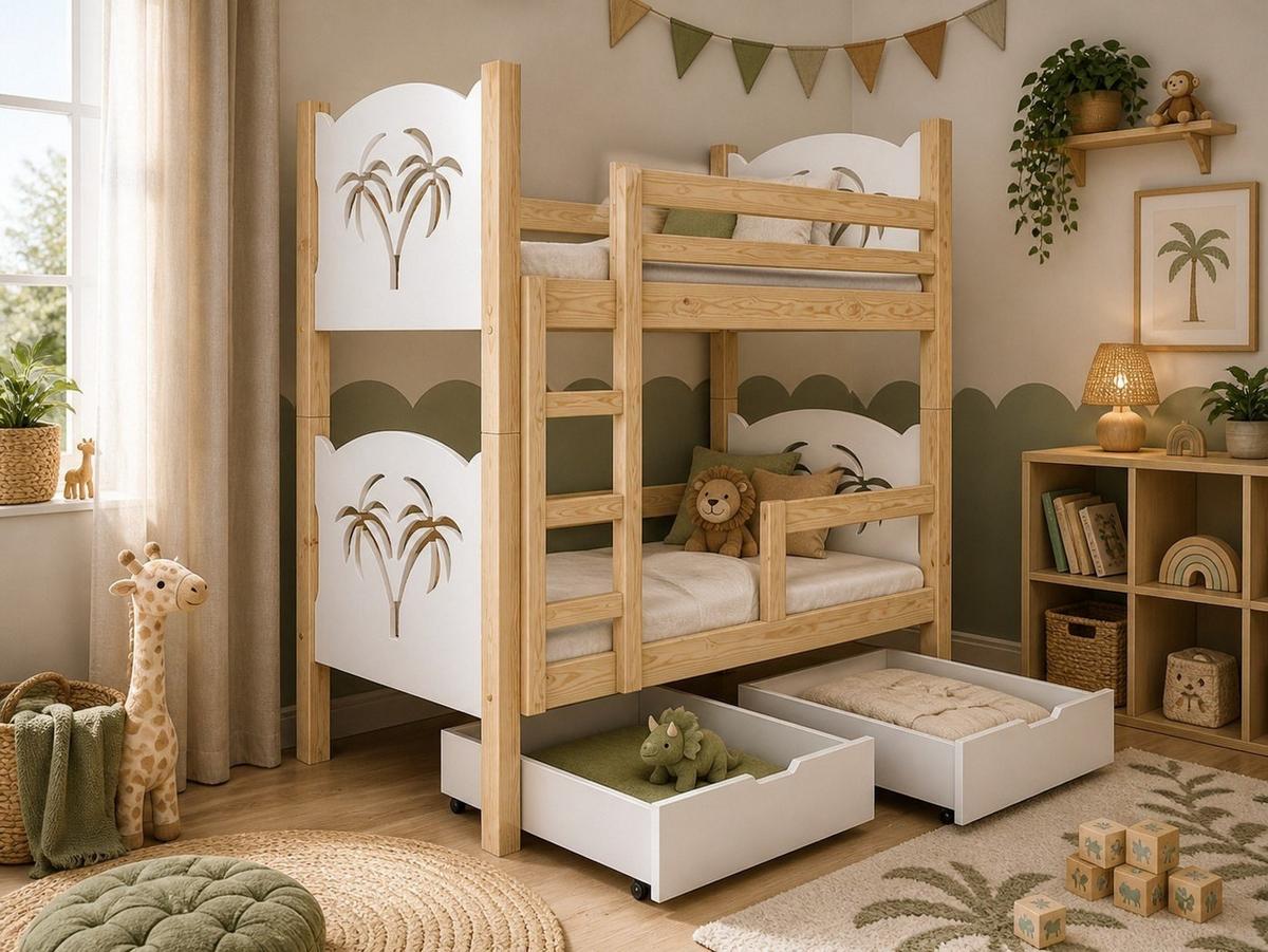 ETAGENBETT LEONE mit Bettkasten 80x180 cm Kieferfarben - Weiß/Kieferfarben, Holz (80/180cm) - MASSENO