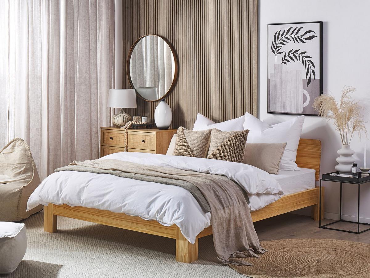 BETT mit Lattenrost 160x200 cm Heller Holzfarbton Royan - Hellbraun, Holz (160/200cm) - Beliani