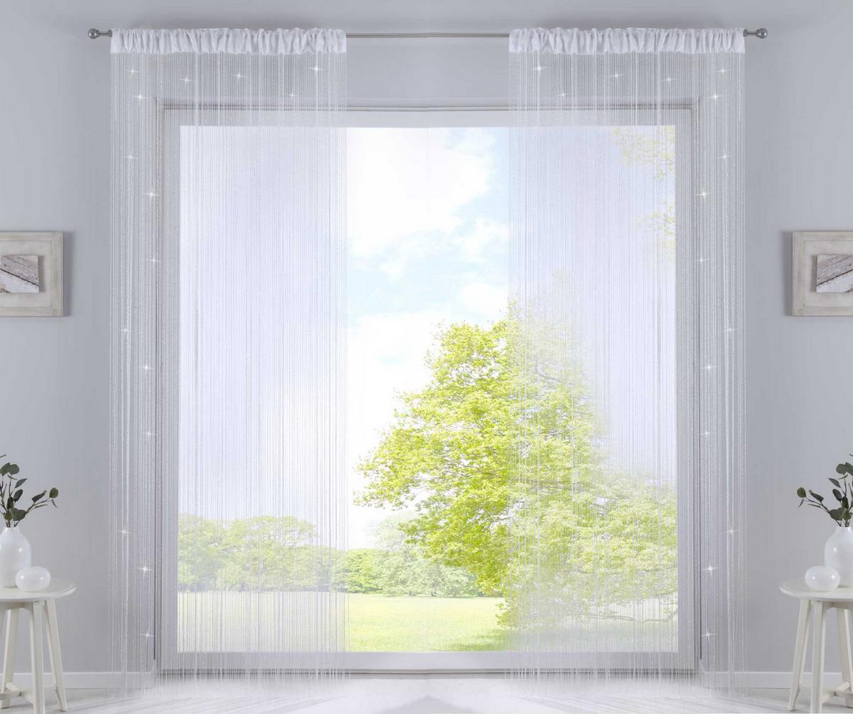 FADENGARDINE 2ER SET HxB 250x140 cm Weiß Lurex - Weiß Hochglanz, Textil (140/250cm) - Gardinenbox