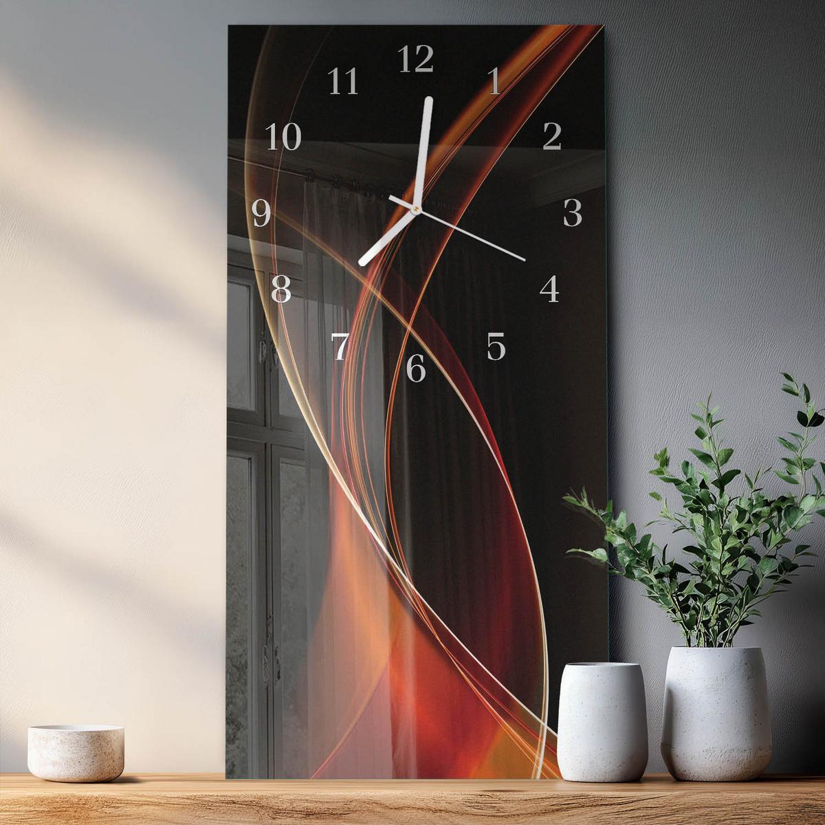 WANDUHR aus Glas 30x60 cm - Abstrakte Linien - Orange, Glas (30/60/0.4cm) - TULUP