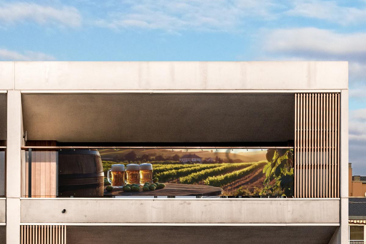 BALKON-SICHTSCHUTZ Bier - Hopfen - Landschaft Deko XXL 500x100 cm - Grün, Kunststoff (500/100cm) - MuchoWow
