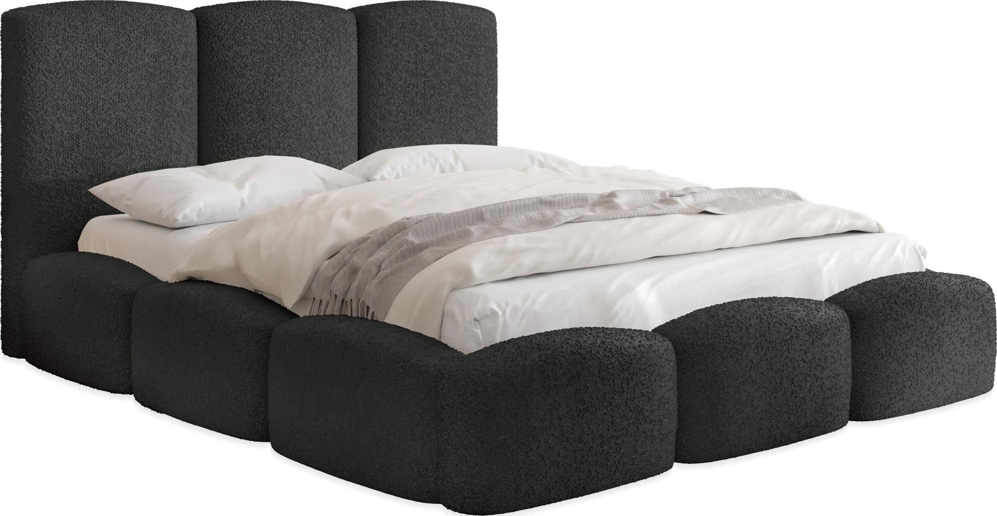 POLSTERBETT Harmony mit Bettkasten, Schwarz Boucle 160x200 cm - Birkefarben/Schwarz, Holzwerkstoff/Kunststoff (160/200cm) - WFL GROUP