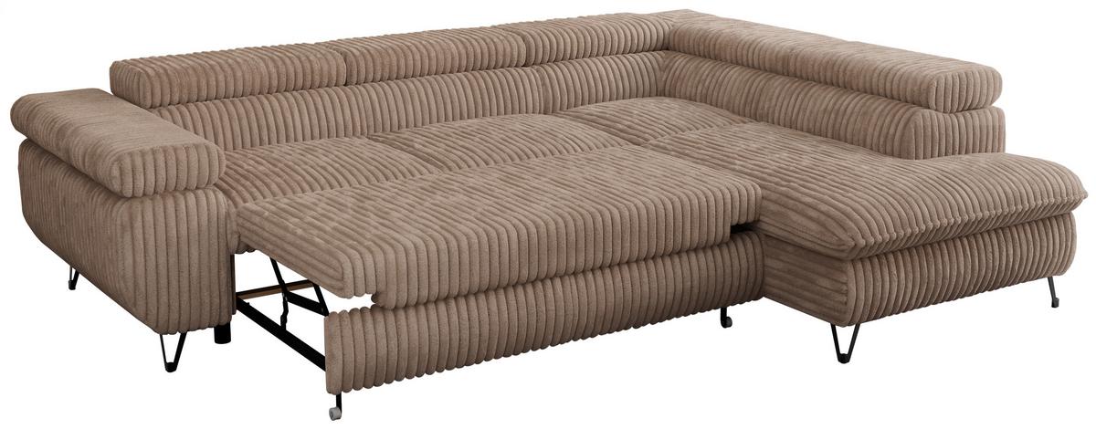 ECKSOFA PEDRO L Braun Cord - Rechts Seite - Schwarz/Braun, Textil/Metall (273/208cm) - MKS