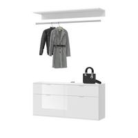 GARDEROBEN-SET weiß Hochglanz 121 cm, Komplettset mit Kleiderstange - Chromfarben/Weiß Hochglanz, Holzwerkstoff/Metall (121/79/34cm) - Inn.Furn