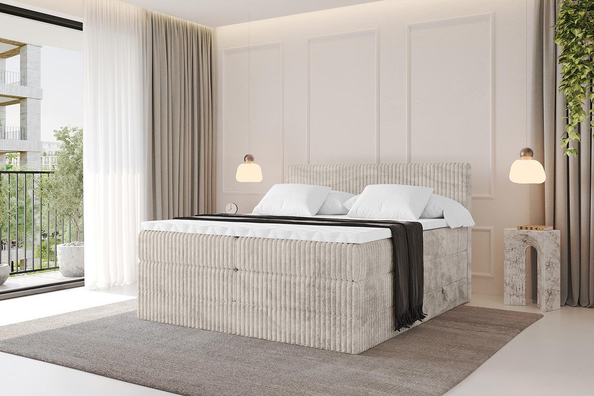 BOXSPRINGBETT mit Matratze H3|H4 und Lattenrost - TOLO KING 120x200 Cord - Creme - Creme, Holzwerkstoff (120/200cm) - ALTDECOR