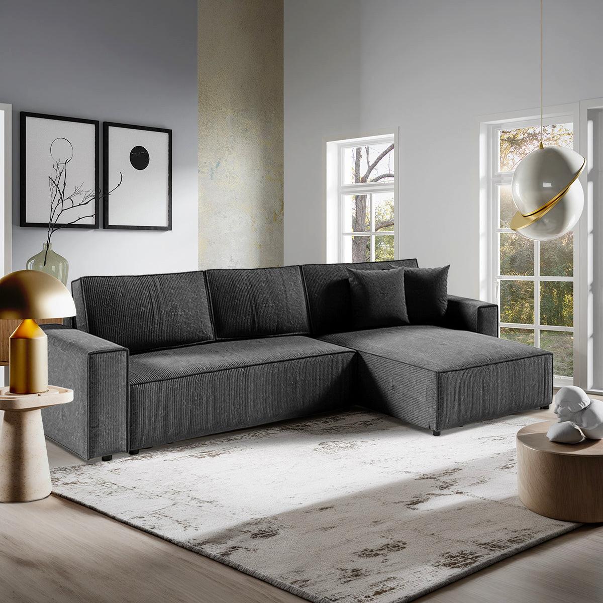 ECKSOFA Isaac 4 Sitzplätze Dunkelgrau - Grau, Holzwerkstoff (294/185cm) - Petits-meubles