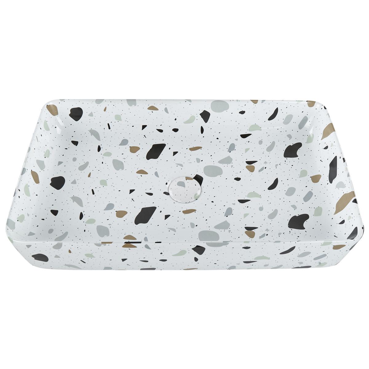 AUFSATZWASCHBECKEN Terrazzo Weiß 61/35 cm Keramik Nules - Weiß, Keramik (61/11/35cm) - Beliani