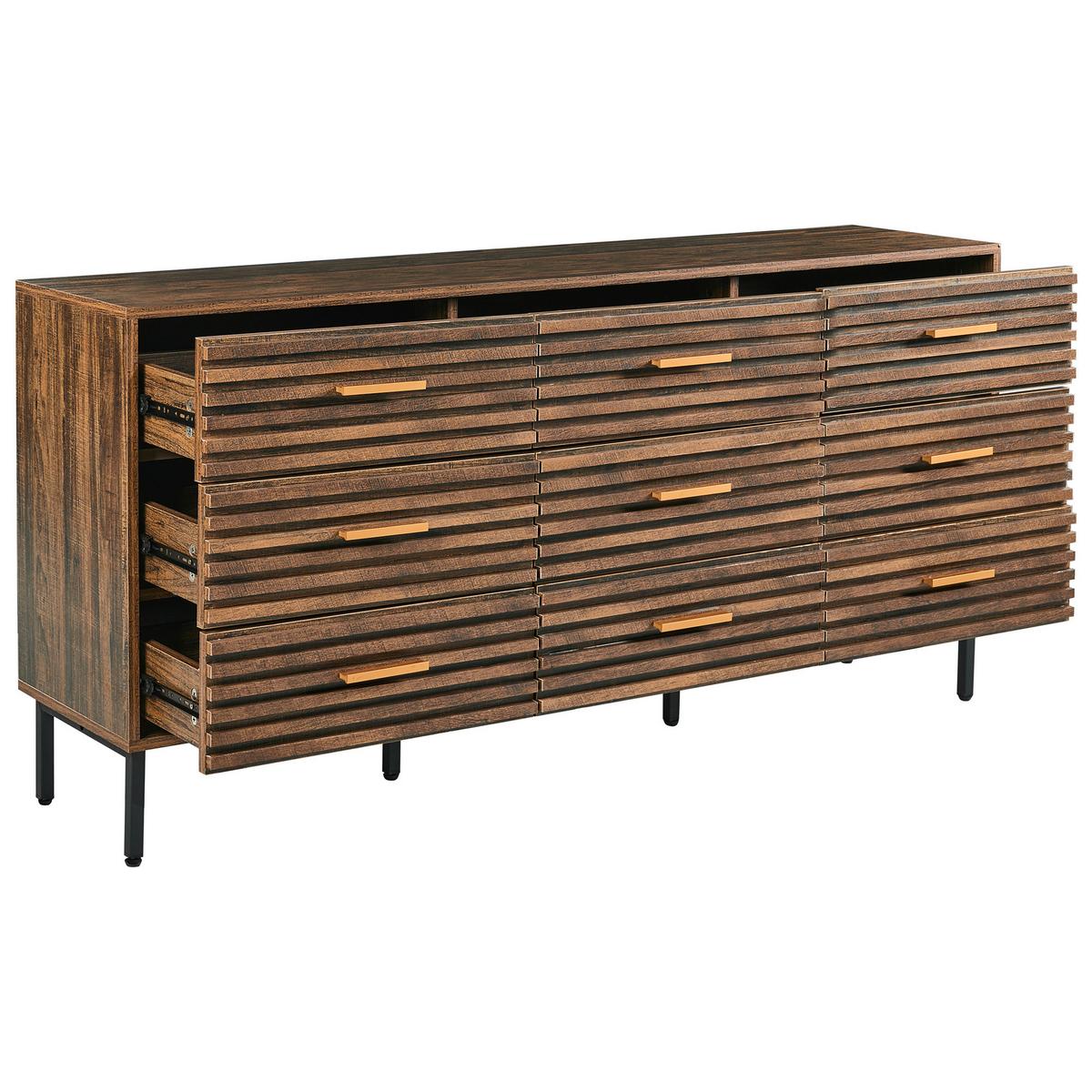 KOMMODE mit 9 Schubladen Dunkelbraun Keith - Dunkelbraun, Holzwerkstoff (150/73/35cm) - Beliani