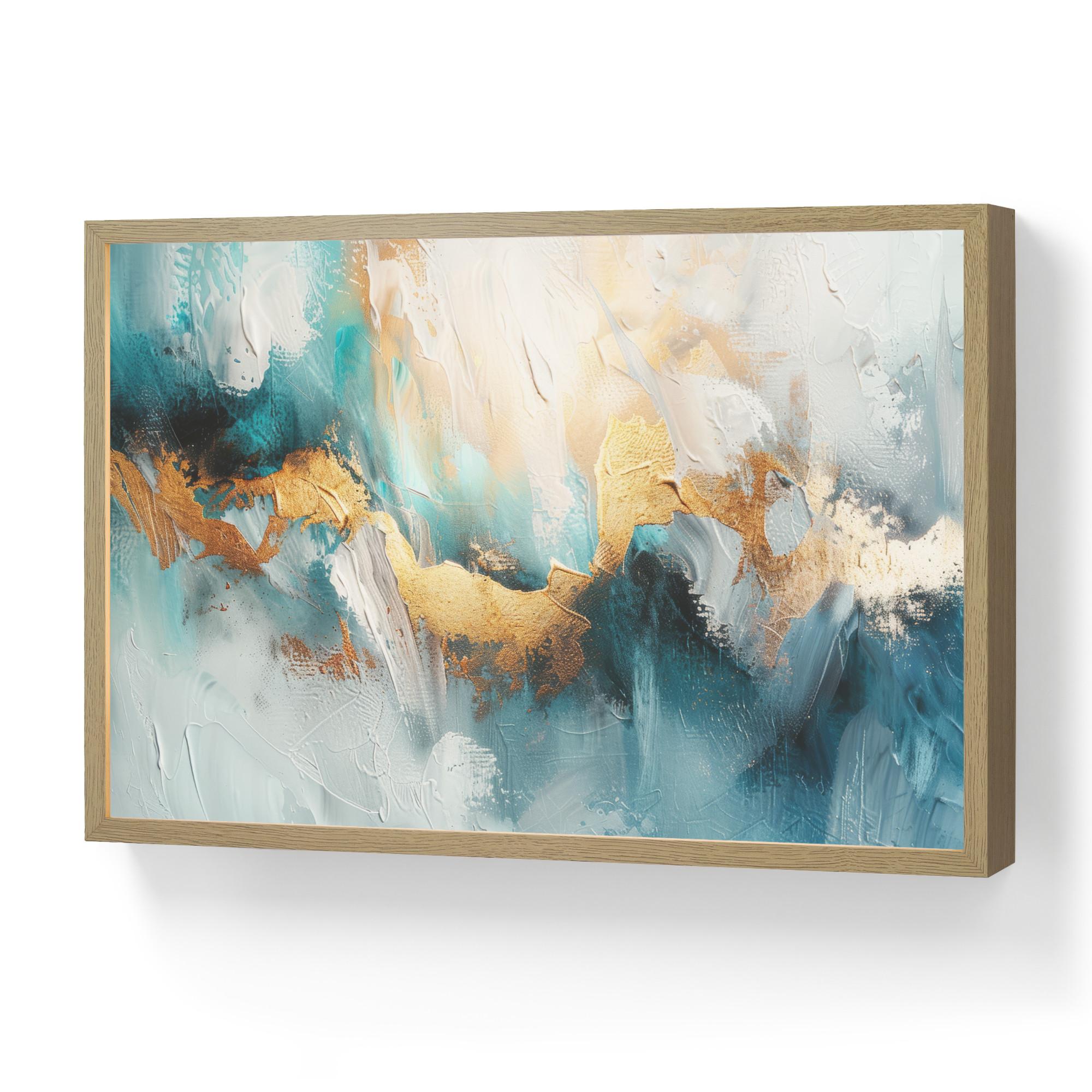 WANDLEUCHTE MIT AKKU Abstrakt - Kunst - Gold - Blau 60x40 cm - Türkis, Holzwerkstoff (60/40/8cm) - OnlyWow