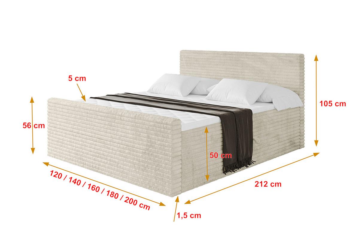 BOXBETT mit Matratze H3 und Lattenrost - TOLO-Z-v1 - 120x200 Cord - Creme - Champagner, Holzwerkstoff (120/200cm)