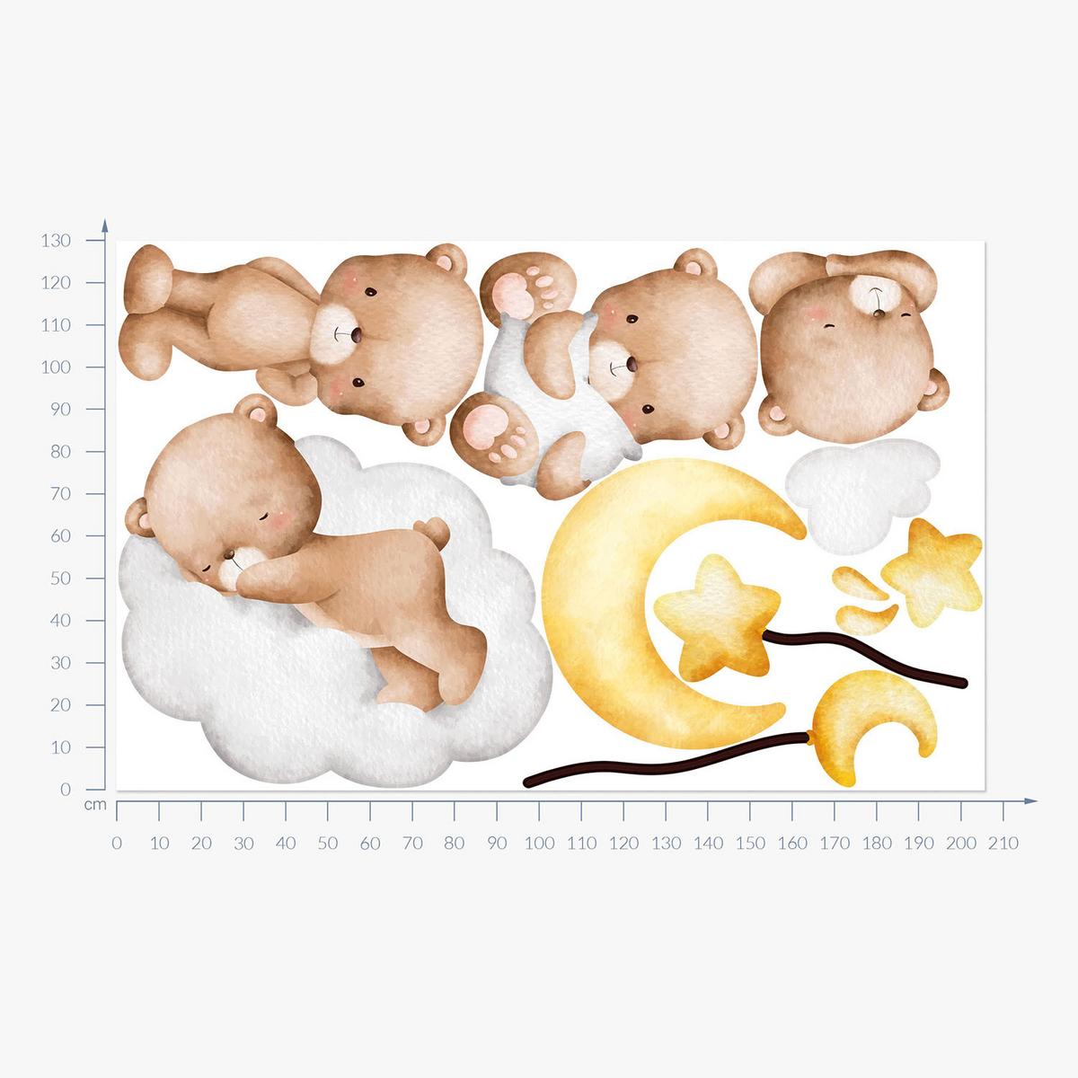 WANDAUFKLEBER 130x205cm - Niedliche Teddybären - Multicolor, Kunststoff (130/205/0.1cm) - Wallfluent