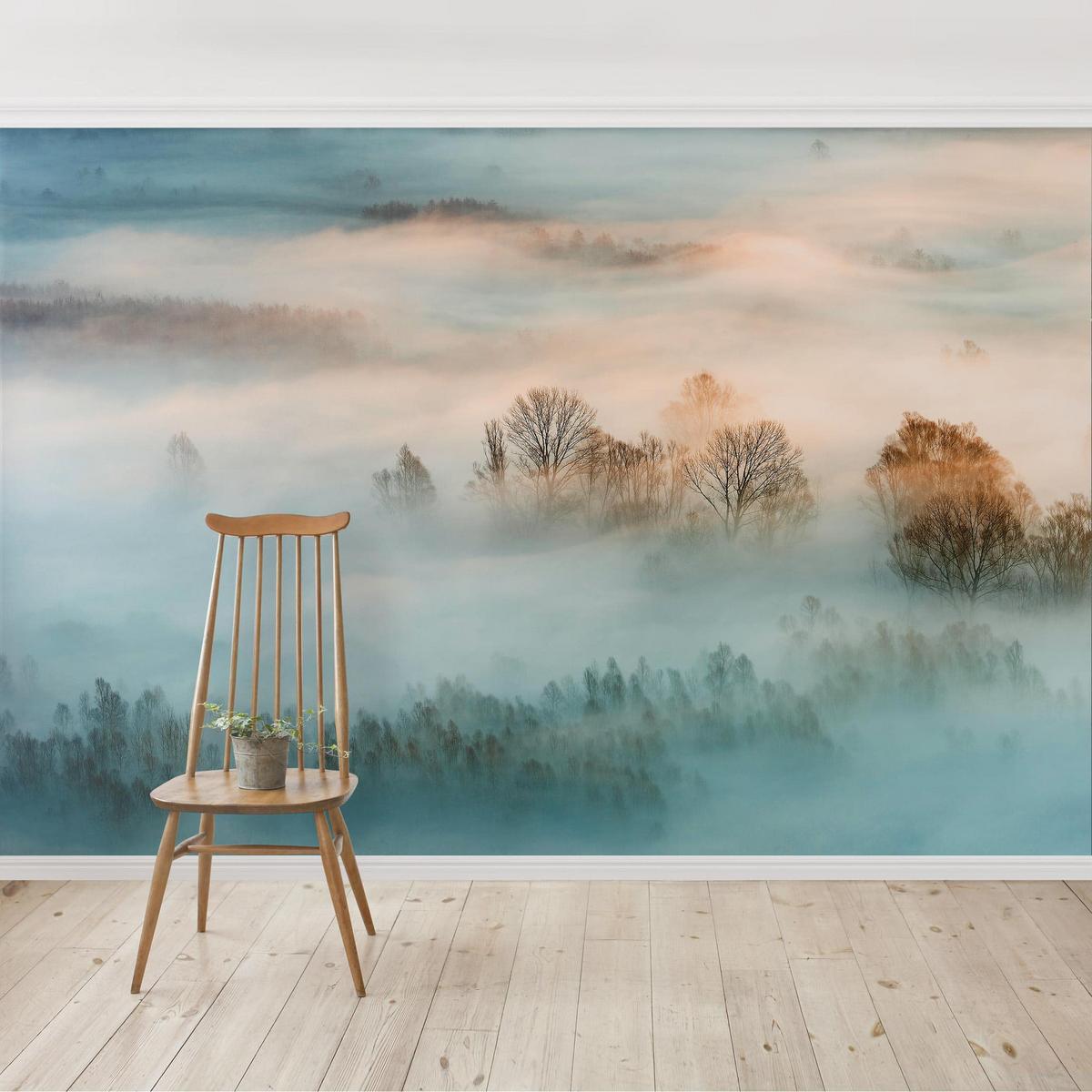 FOTOTAPETE Nebel bei Sonnenaufgang 288/190 cm - Eichefarben, Papier (288/190cm) - Bilderwelten