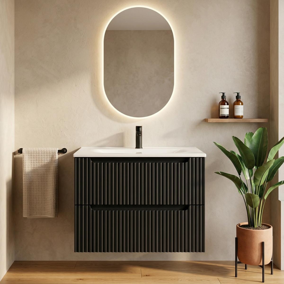 BADMÖBEL-SET Nova 2 Teile Schwarz Matt - 80 x 40 x 58 cm - Schwarz, Holz (80/58/40cm) - Badplaats