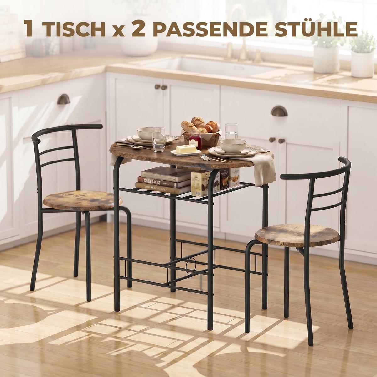 ESSGRUPPE MDF Metall Rustikal-Braun - Schwarz/Braun, Holzwerkstoff/Metall (52/76/80cm) - HOMCOM