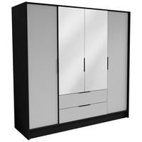 DREHTÜRENSCHRANK CAVA 200/200/51 cm Modern Kleiderschrank 4-türig mit Spiegel Schwarz - Schwarz/Weiß, Holzwerkstoff (200/200/51cm) - MASSENO
