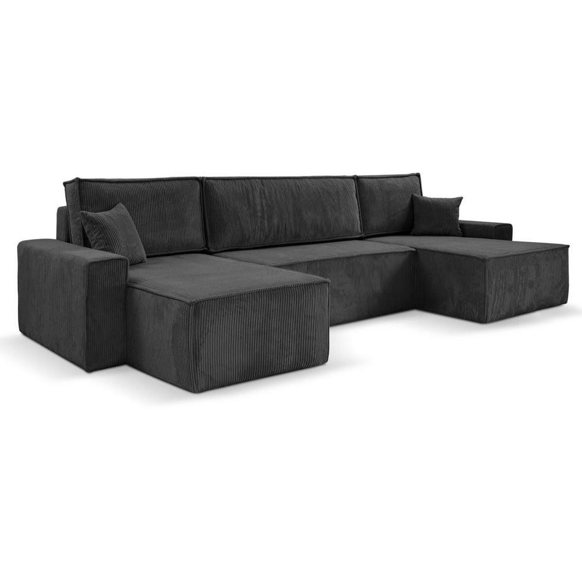 WOHNLANDSCHAFT Hektor U mit Schlaffunktion dunkelgrau - Dunkelgrau/Schwarz, Kunststoff/Textil (377/94/152cm) - Beautysofa