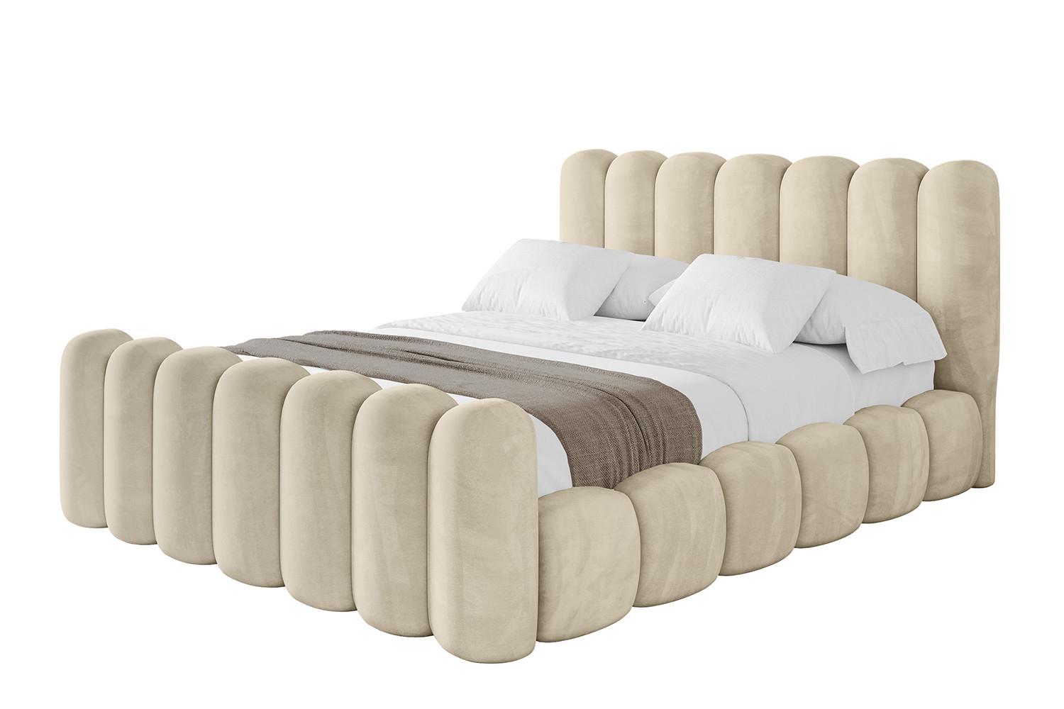 POLSTERBETT mit Bettkasten, Fußteil und Lattenrost, Boxbett ohne Matratze - SENA-Z 120x200 Beige - Ecru, Holzwerkstoff/Textil (120/200cm) - ALTDECOR