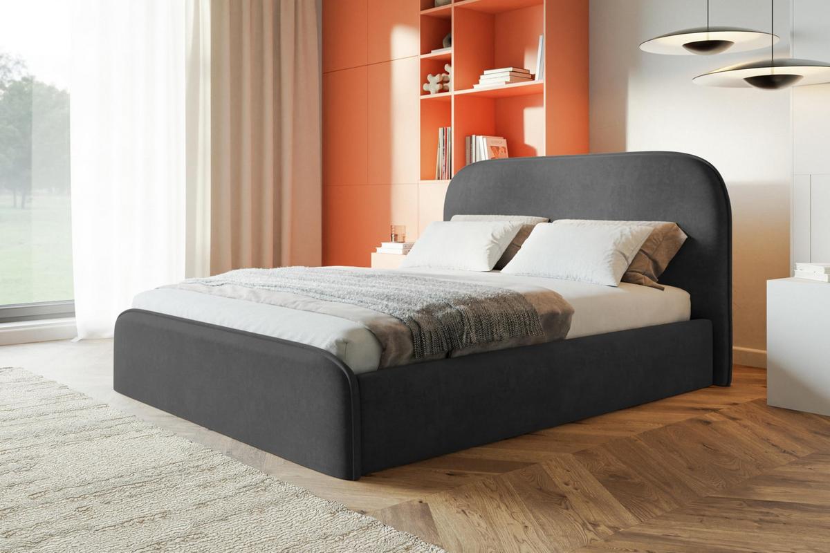 BETT 140x200 - Polsterbett mit Bettkasten und Holzrahmen - Modern Betten - Weicher Jasminstoff - Kollektion Vienna - Dunkelgrau - Dunkelgrau, Holz/Textil (140/200cm) - Alpi-Möbel