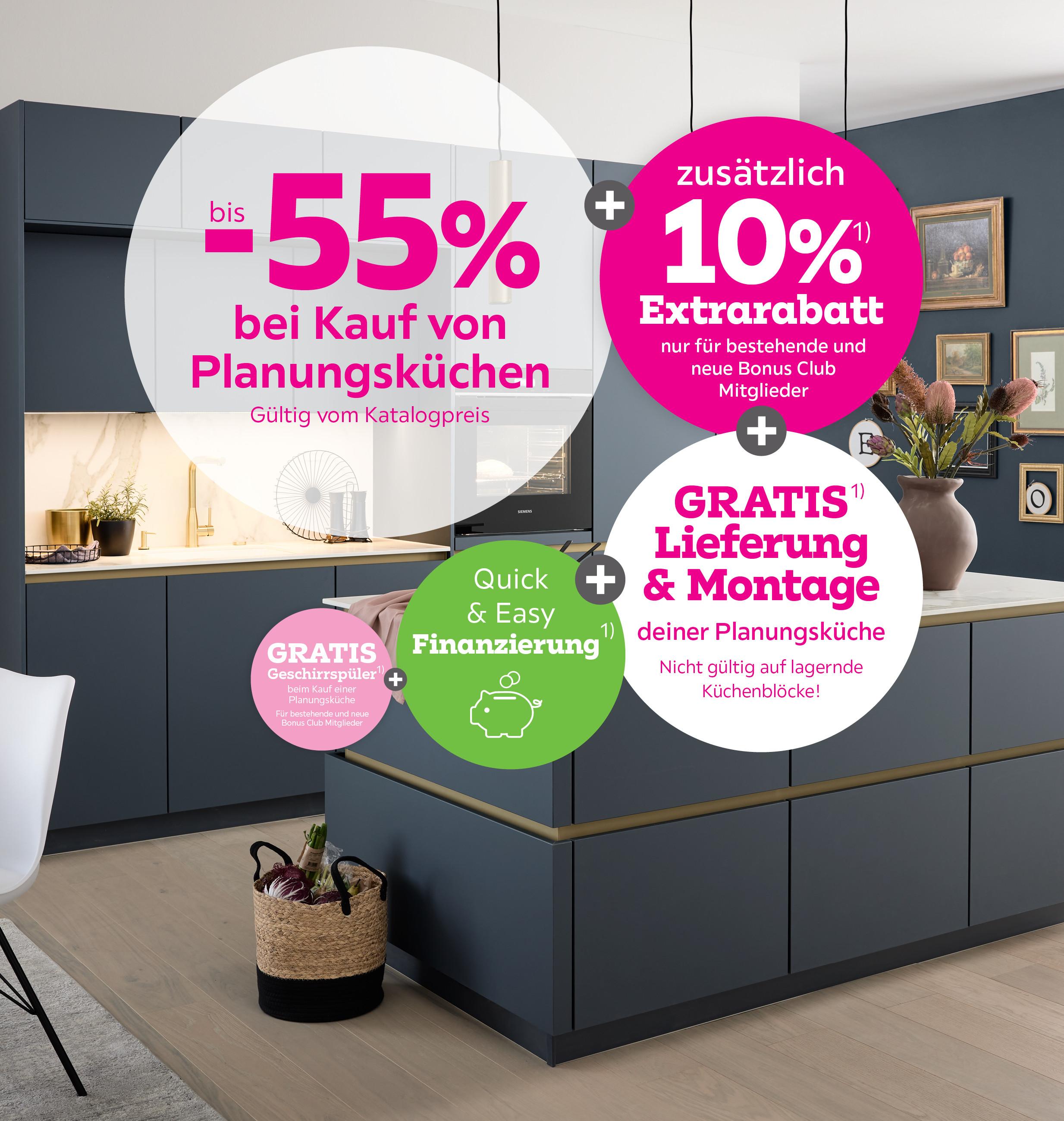 -55% bei Kauf von Planungsküchen + 10% Extrarabatt
