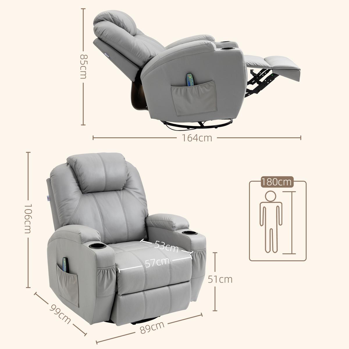 MASSAGESESSEL Relaxsessel mit Massagefunktion, Ruhesessel mit Fernbedienung - Schwarz/Grau, Leder/Metall (99/106/89cm) - HOMCOM
