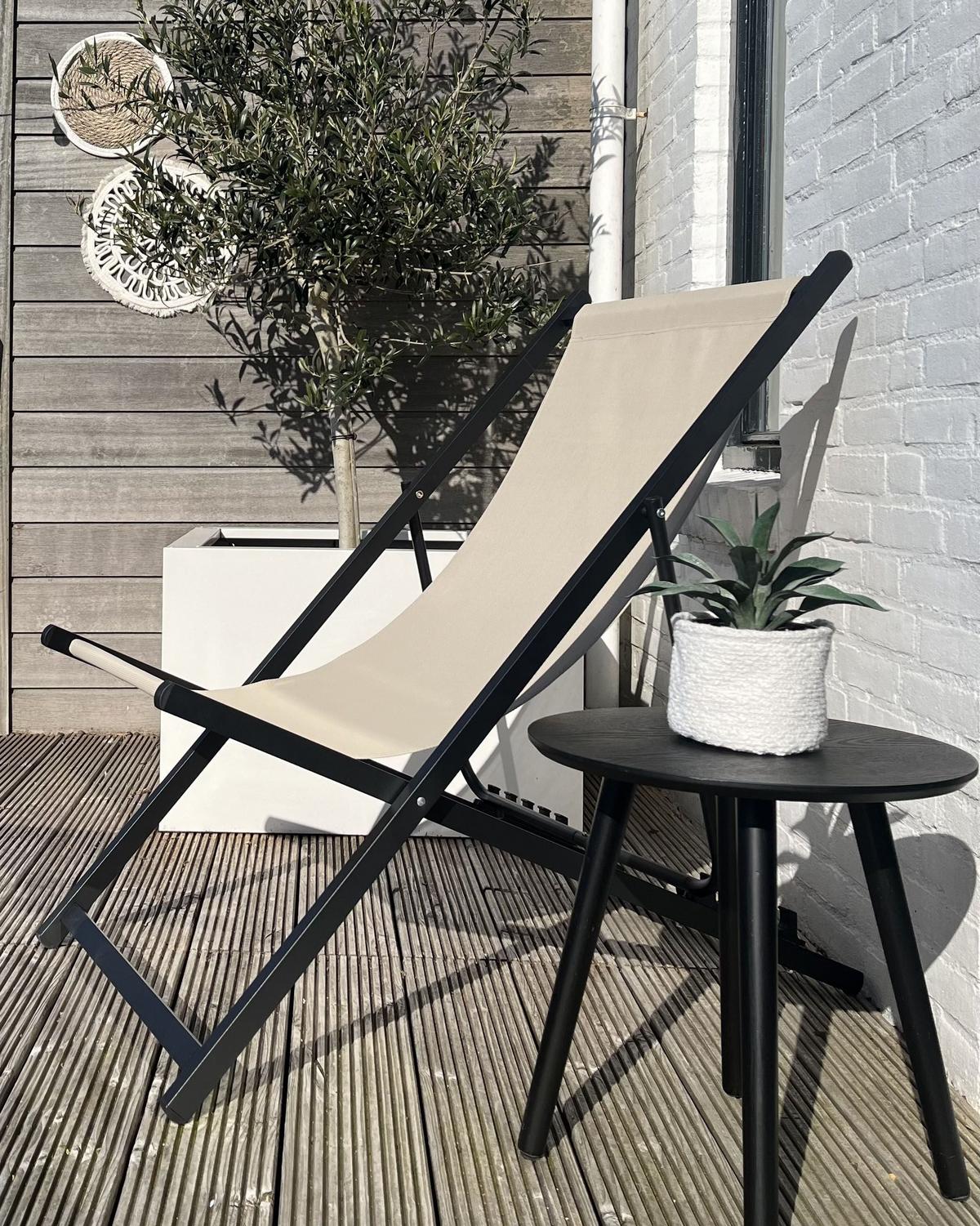 GARTENLIEGE schwarz/beige Locri II - Beige/Schwarz, Metall (60/79/95cm) - Beliani