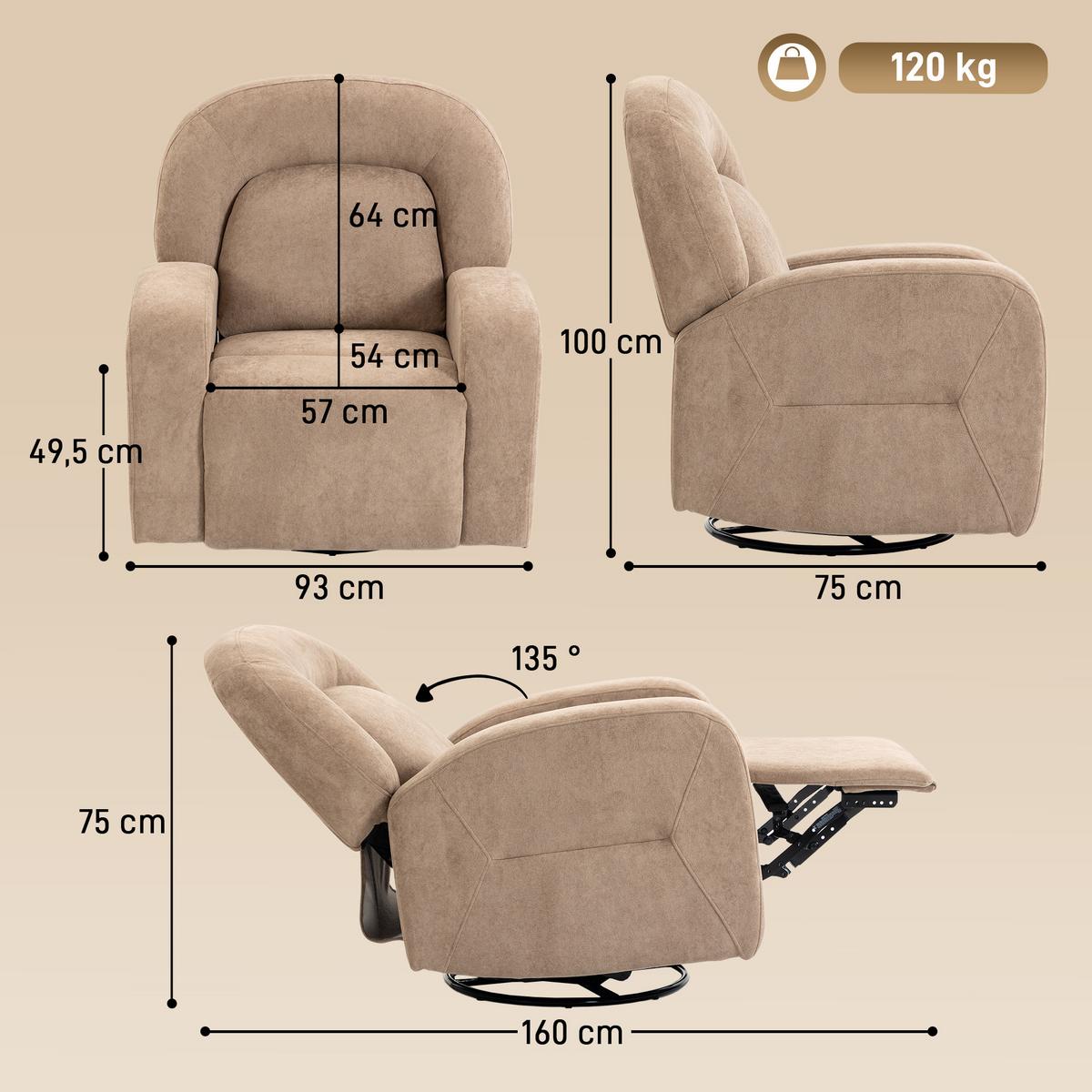 RELAXSESSEL Wolkenweicher Samtstoff Khaki - Schwarz/Braun, Holzwerkstoff/Textil (75/100/93cm) - HOMCOM