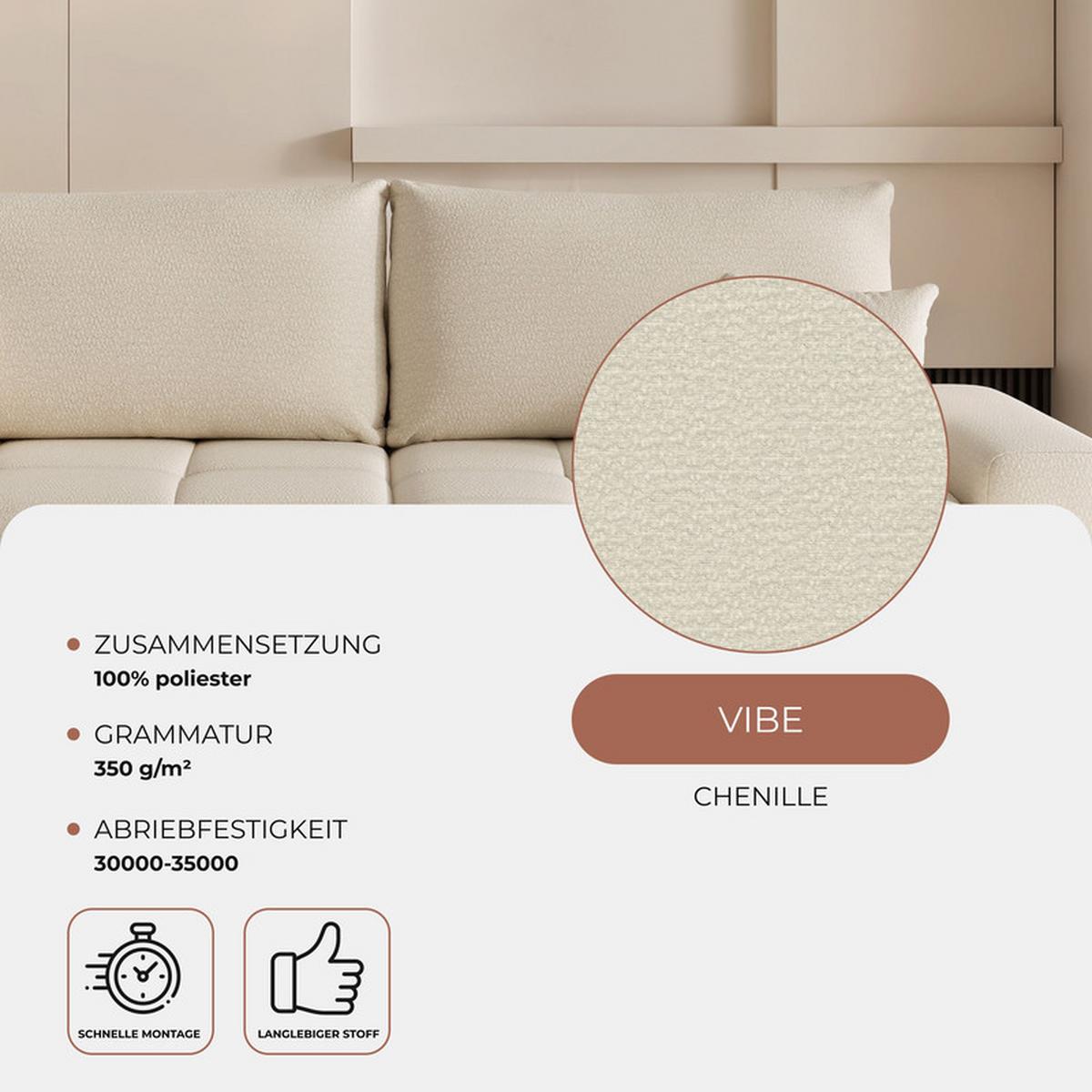 ECKSOFA TARA mit Schlaffunktion und Bettkasten Creme - Chromfarben/Creme, Kunststoff/Textil (261/178cm) - Idohome