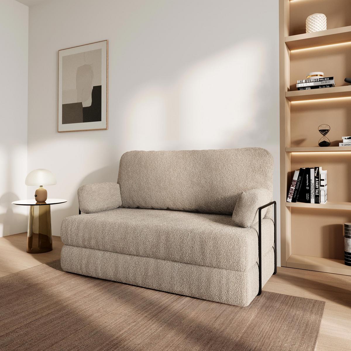 BETTSOFA KESTE aus Schaumstoff Bucle-Stoff Beige Schlaffunktion - Beige, Textil (140/86/60cm) - MASSENO