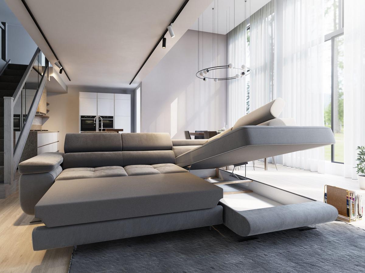ECKSOFA SELVA R-S Creme Velours-Stoff mit Schlaffunktion - Silberfarben/Creme, Holz/Holzwerkstoff (275/202cm) - MASSENO