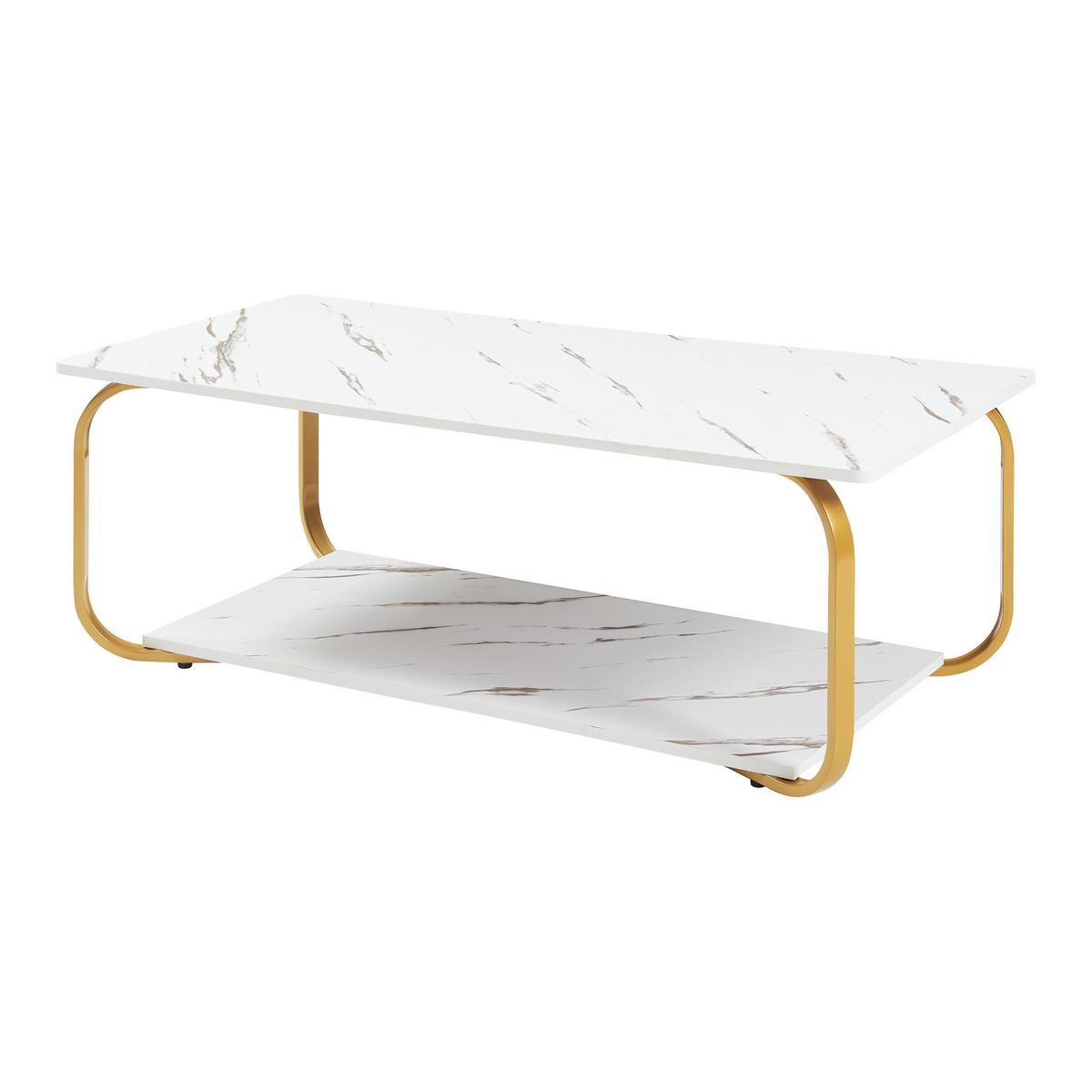 COUCHTISCH Kolta 120/60/43 cm - Goldfarben/Weiß, Holzwerkstoff/Metall (60/120/43cm) - [en.casa]