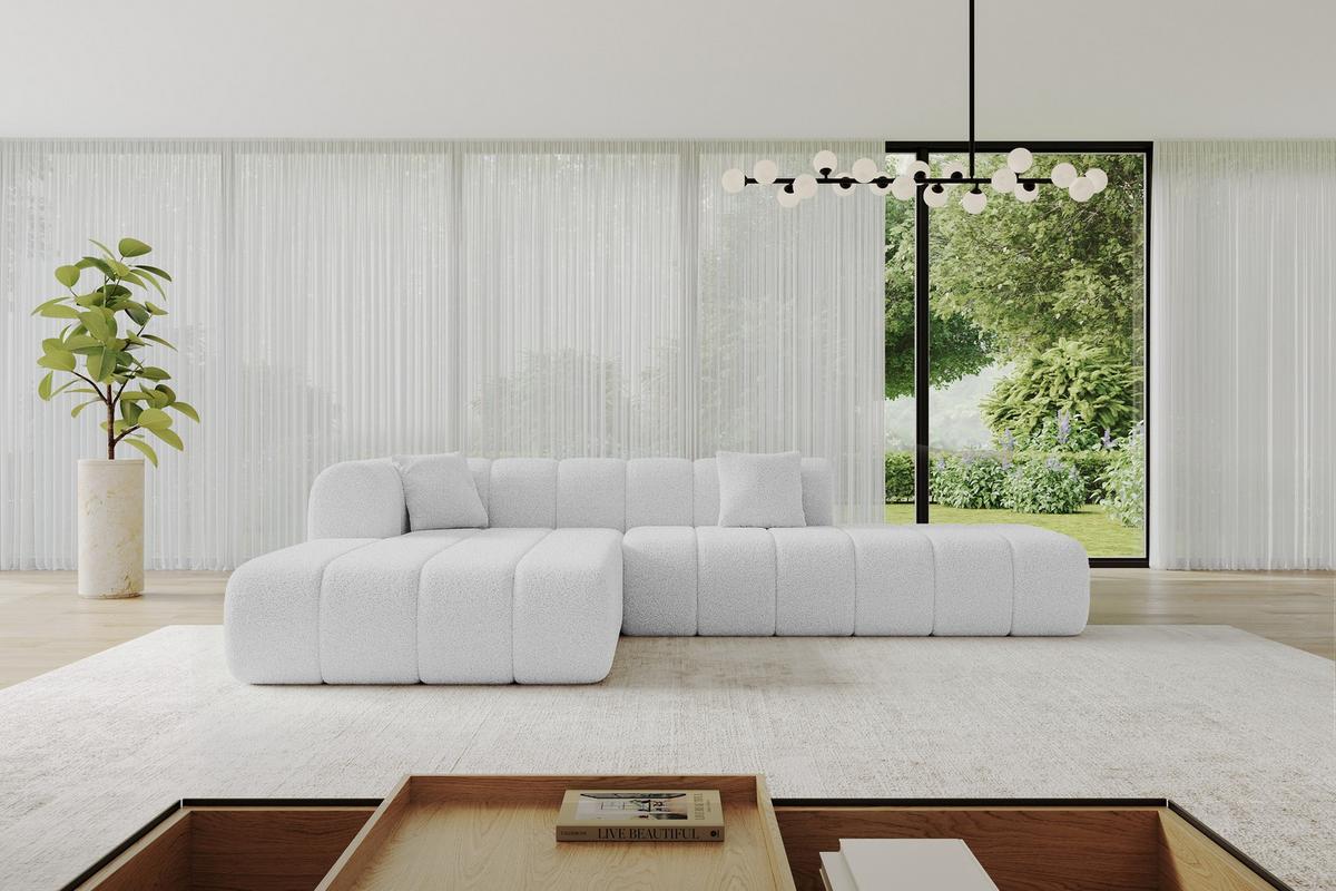 ECKSOFA Ottomane Links BILA-L 289x176x71 Weiß Bouclé - Schwarz/Weiß, Holzwerkstoff/Kunststoff (176/289cm) - ALTDECOR
