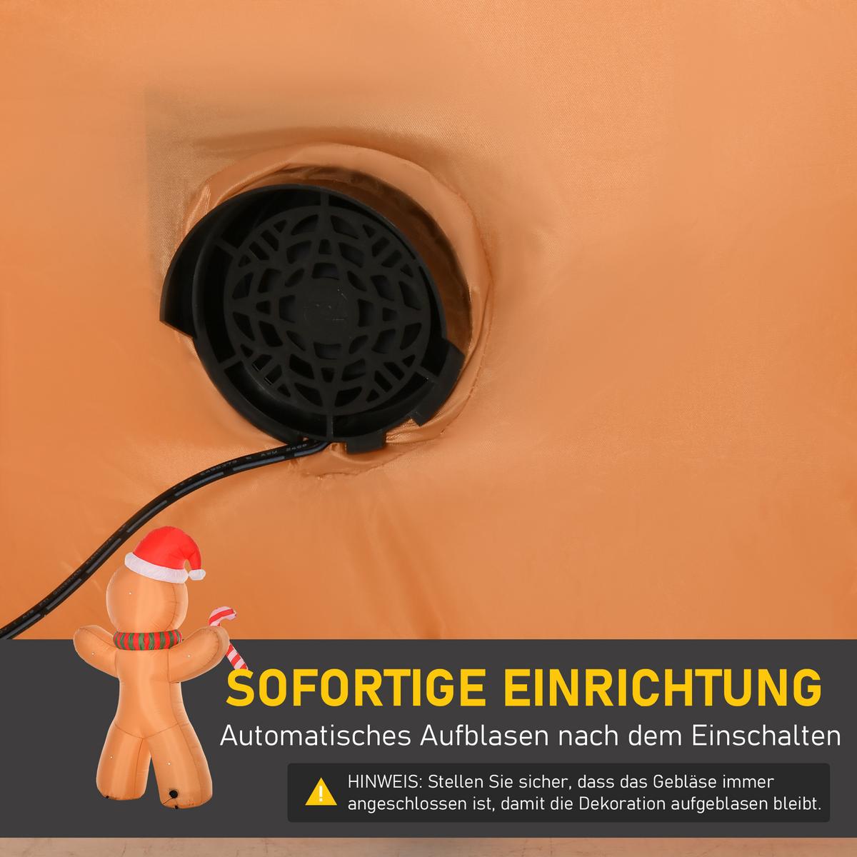 AUFBLASBARER Lebkuchenmann Weihnachtsdekoration 2,4 m mit Lichtern Polyester - Gelb, Kunststoff (65/240/170cm) - HOMCOM