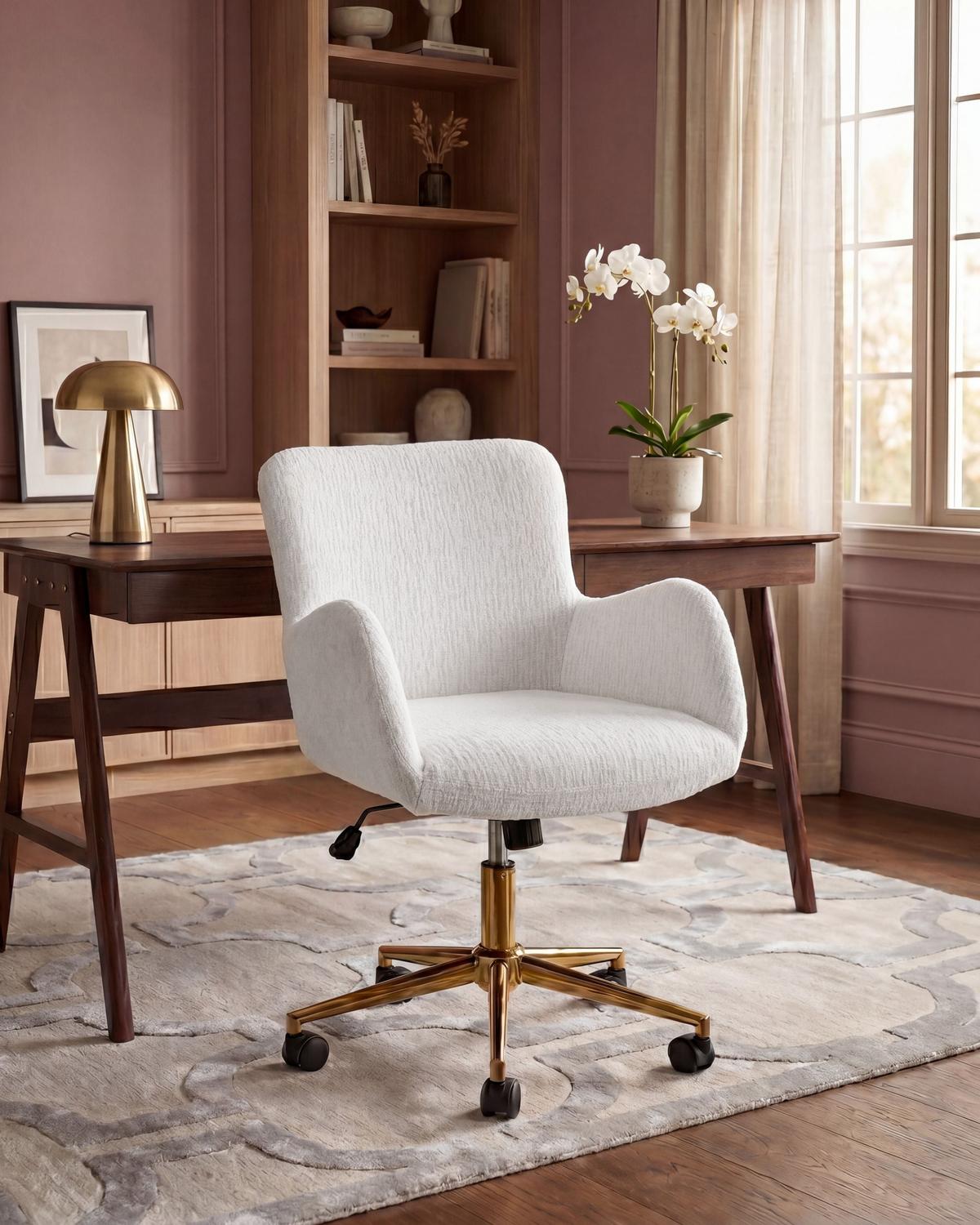 SCHREIBTISCHSTUHL Chenillegewebe Cremeweiß Misorela - Creme, Textil (60/80/60cm) - Beliani