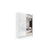 KLEIDERSCHRANK mit Spiegel-Schiebetüren und Aluminium-Leisten, LED-Beleuchtung - VIVI - 150 cm Weiß - Weiß, Holzwerkstoff (150/216/61cm) - ALTDECOR