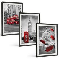BILDER SET 3er Set - 40x60 cm Schwarzer Rahmen - Red Accents London - Schwarz, Kunststoff (40/60cm) - TULUP