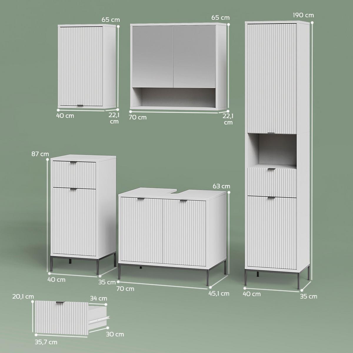 BADMÖBEL-SET ATERNO Weiß 5 Teile - Weiß, Holzwerkstoff (70/63/45cm) - Livinity®